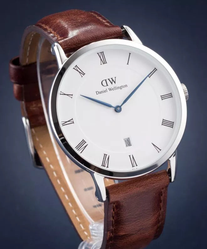 Daniel Wellington Dapper Bristol White Dial Brown Leather Strap Watch For Women - DW00100090
