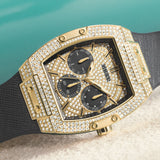 Guess Phoenix Multifunction Crystals Gold Dial Black Silicone Strap Watch For Men - GW0048G2