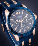 Guess Oasis Blue Dial Blue & Rose Gold Stainless Steel Strap Watch For Men - W0366G4