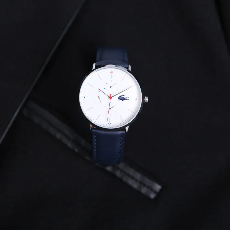Lacoste Moon Multifunction White Dial Blue Leather Strap Watch for Men - 2010975