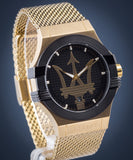 Maserati Potenza Quartz Black Dial Gold Mesh Bracelet Watch For Men - R8853108006