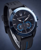 Maserati Traguardo Sports Blue Dial Black Rubber Strap Watch For Men - R8871612006