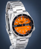 Seiko 5 Sports Double Hurricane Retro Orange Dial Silver Steel Strap Watch For Men - SRPK11K1