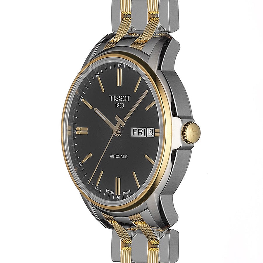Tissot Automatics III Day Date Black Dial Two Tone Steel Strap Watch For Men - T065.430.22.051.00