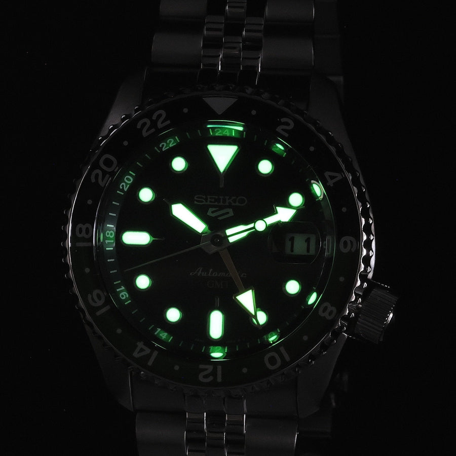 Seiko 5 Sports SKX GMT Automatic Green Dial Silver Steel Strap Watch For Men - SSK035K1