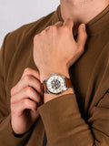 Fossil Grant Automatic Beige Skeleton Dial Brown Leather Strap Watch for Men - ME3099