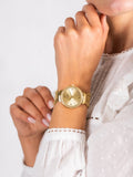 Guess Chiffon Gold Dial Gold Mesh Bracelet Watch For Women - W1083L2