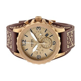 Fossil Nate Chronograph Gold Dial Brown Leather Strap Watch for Men - JR1495