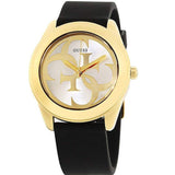 Guess G Twist Gold Dial Black Leather Strap Watch for Women - W0911L3