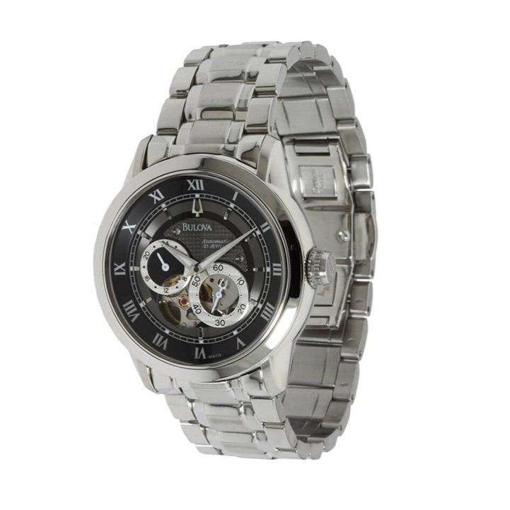 Bulova BVA Dual Aperture Black Dial Silver Steel Strap Watch for Men - 96A119