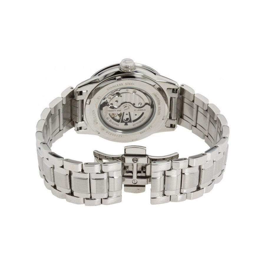 Bulova BVA Dual Aperture Black Dial Silver Steel Strap Watch for Men - 96A119