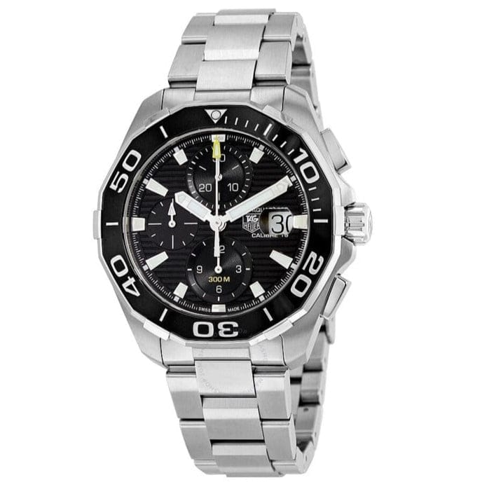 Tag Heuer Aquaracer Calibre 16 Day-Date Black Dial Silver Steel Strap Watch for Men - CAY211A.BA0927