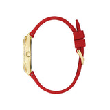 Guess Frontier Diamonds Gold Dial Red Rubber Strap Watch for Women - GW0045L2