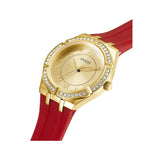 Guess Cosmo Diamonds Gold Dial Red Rubber Strap Watch for Women - GW0034L6