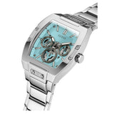 Guess Phoenix Multi Function Aqua Blue Dial Silver Steel Strap Watch for Men - GW0456G4