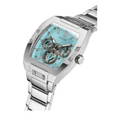 Guess Phoenix Multi Function Aqua Blue Dial Silver Steel Strap Watch for Men - GW0456G4